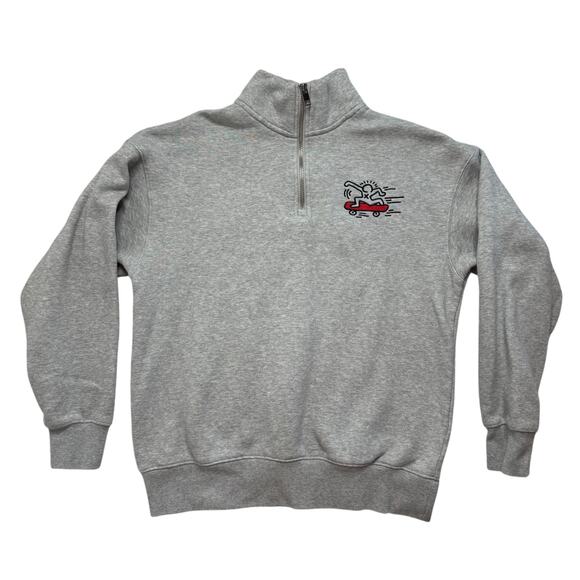 KEITH HARING x H&M Skateboard Figure 1/4 Zip Fleece Sweatshirt Size Medium Mens - Picture 1 of 8